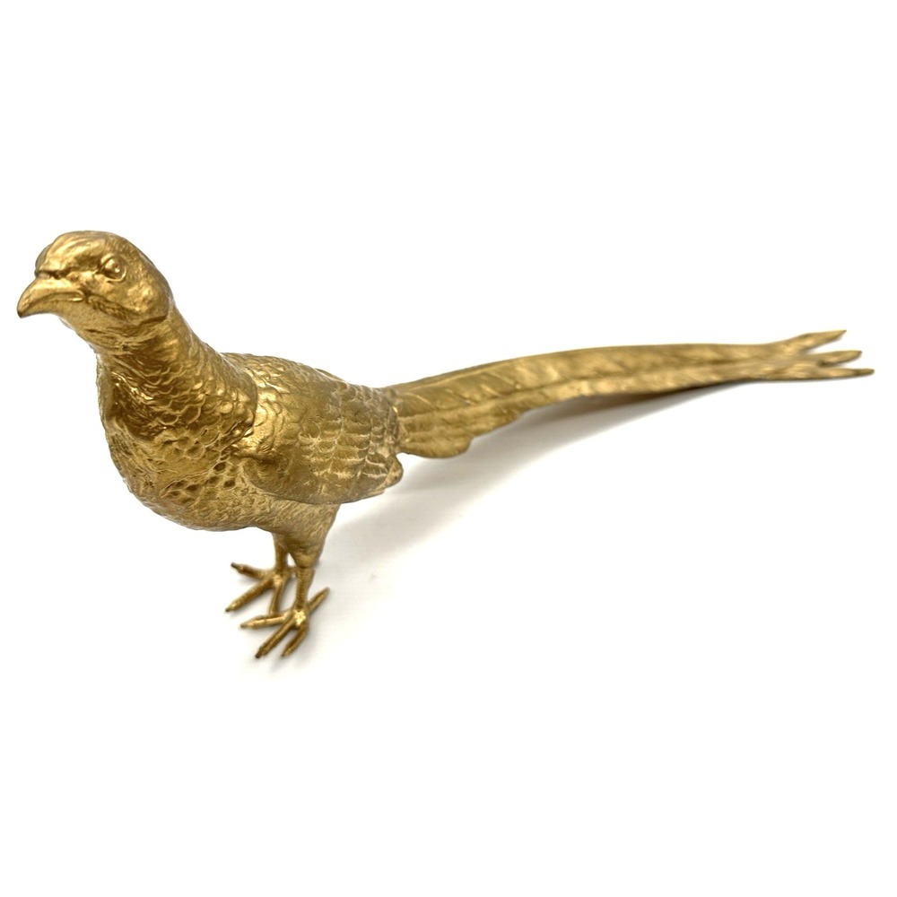 Vintage Large Brass Pheasant Bird Sculpture 15" Long Figurine MCM Decor Statue